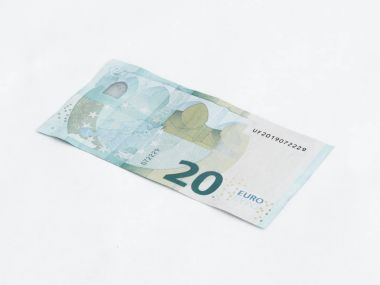 Beyaz bir arka plan üzerinde izole 20 Euro değerinde bir banknot