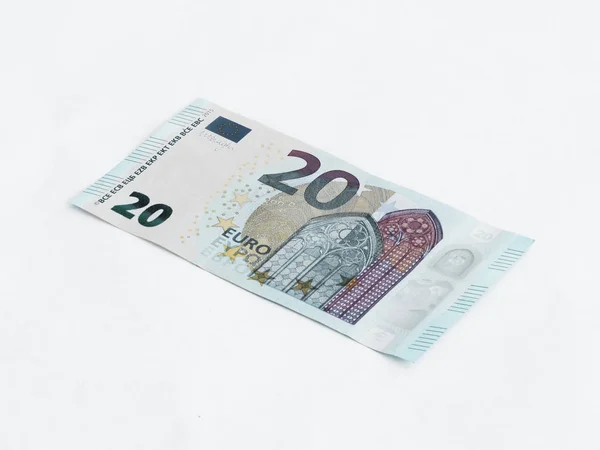 Beyaz bir arka plan üzerinde izole 20 Euro değerinde bir banknot