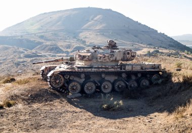 The Israeli tank is after the Doomsday (Yom Kippur War) on the Golan Heights in Israel, near the border with Syria clipart