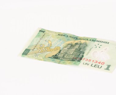 Değeri 1 bir banknot Romanya Leyi beyaz bir arka plan üzerinde izole.