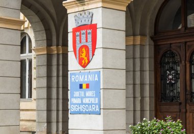Eski şehir kale içinde Belediye Binası parçası. Romanya'da Sighisoara şehir