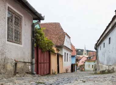 Marangozlar Sighisoara eski şehir Romanya içinde Caddesi