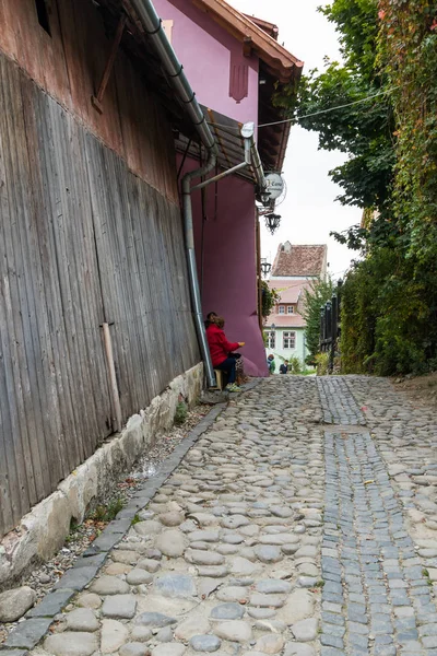 stock image Quiet street in the castle of old city. Sighisoara city in Romania