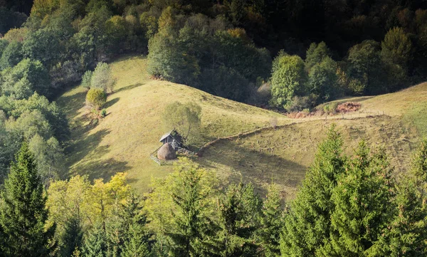 Granja en el valle de los pies de los Cárpatos cerca de la ciudad de Bran en Rumania —  Fotos de Stock