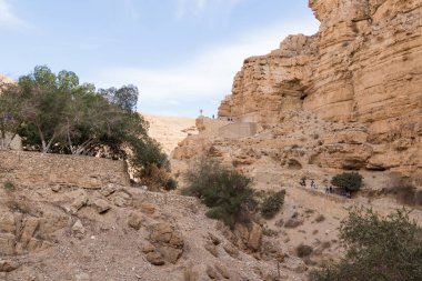 Wadi Kelt Mitzpe Yeriho İsrail yakınındaki St George Hosevit (Mar Jarvis) Manastırı giden yol