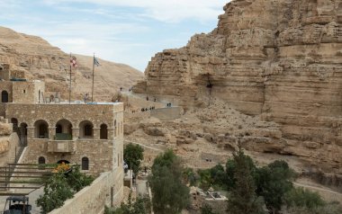 Wadi Kelt Mitzpe Yeriho İsrail yakınındaki St George Hosevit (Mar Jarvis) Manastırı parçası