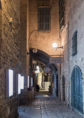 Burcu aslan gece eski şehir Yafo içinde Tel Aviv-Yafa İsrail üzerinde sokak