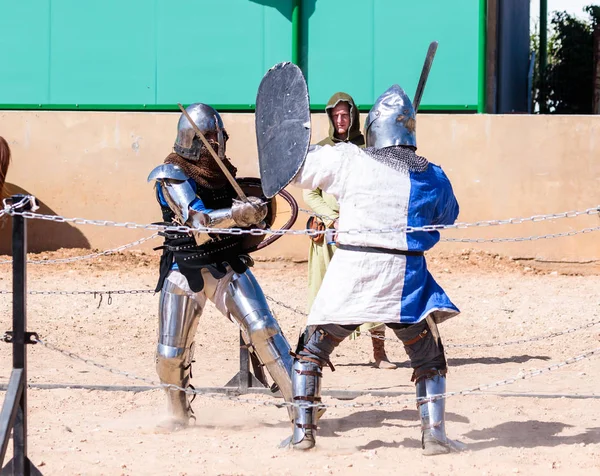 O juiz no ringue anuncia o vencedor na luta no festival de cavaleiros em Goren Park, em Israel — Fotografia de Stock