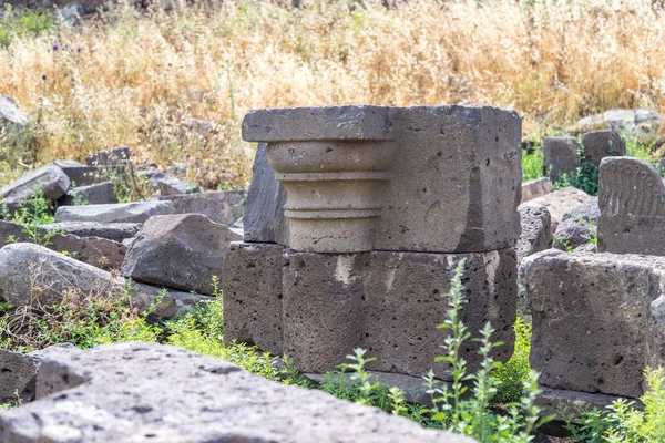 Parte Coluna Sobre Ruínas Antigo Assentamento Judaico Umm Kanatir Mother — Fotografia de Stock
