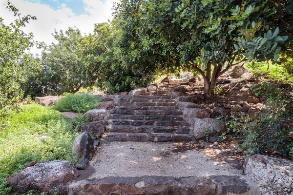 Yolu ile eski Yahudi yerleşim kalıntıları bulunmaktadır um el Kanatir - Golan Tepeleri duvarda anne adımlar
