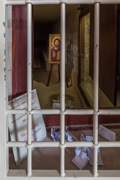 L'icône représentant Jésus-Christ dans la crypte du monastère Carmel Pater Noster situé sur le mont Éléon - Mont des Oliviers à Jérusalem-Est en Israël — Photo