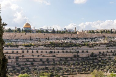 Altın Kapı, Tapınak Dağı, Yahudi mezarlığı, şehir duvarı ve İsrail 'deki Doğu Kudüs' teki Zeytin Dağı 'nın eski şehri.