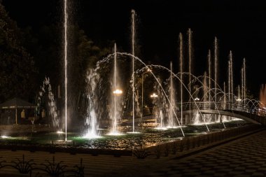 Gürcistan 'ın başkenti Adjara' daki Batum Bulvarı Çeşmeleri 'nin gece manzarası