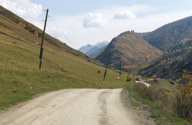 Georgia 'nın dağlık kesimindeki Svaneti' deki dağların arasından geçen dağ yolu.