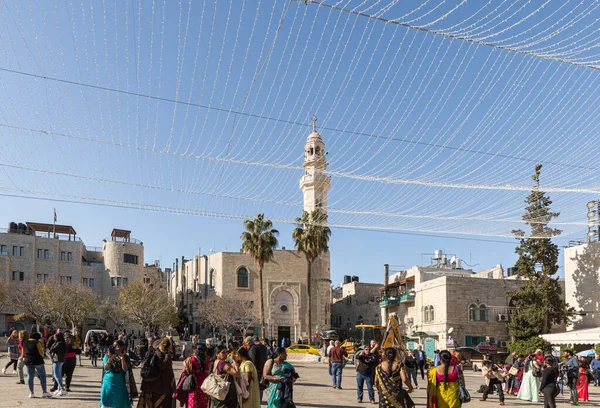 Plaza principal - Plaza del Pesebre - Decorado para la celebración de Navidad en Belén en Palestina — Foto de Stock