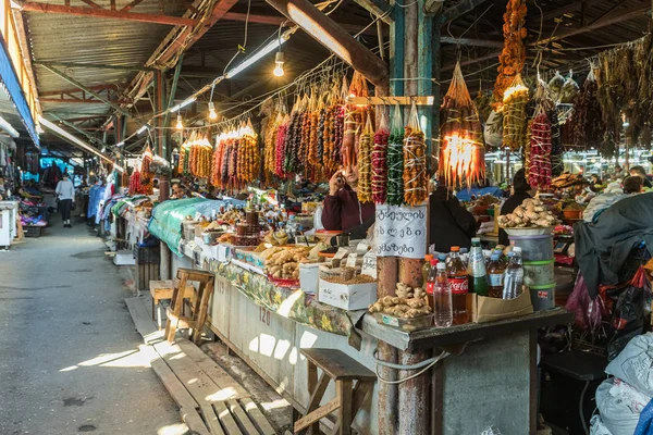 Sweets, vegetables and fruit counter in the market in the old part of Kutaisi in Georgia — 스톡 사진
