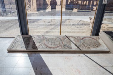 Partially preserved mosaic - exhibit of the Museum of the Good Samaritan near Jerusalem in Israel
