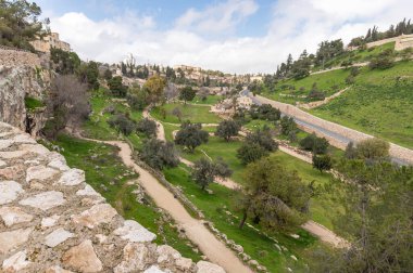 Jerusalem, Israel, February 29, 2020 : Gey Ben Hinnom Park - called in the Holy Books as the Blazing Inferno in Jerusalem city in Israel