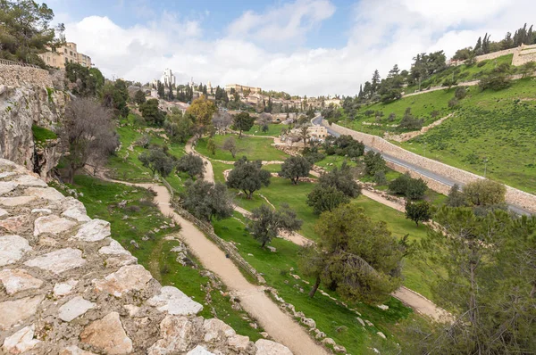 Jerusalem, Israel, February 29, 2020 : Gey Ben Hinnom Park - called in the Holy Books as the Blazing Inferno in Jerusalem city in Israel