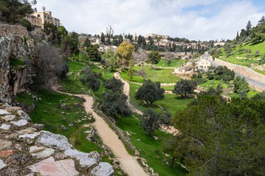 Jerusalem, Israel, February 29, 2020 : Gey Ben Hinnom Park - called in the Holy Books as the Blazing Inferno in Jerusalem city in Israel