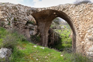 Jerusalem, Israel, February 29, 2020 : The ruins of an old Christian monastery are in the Gey Ben Hinnom Park - called in the Holy Books as the Blazing Inferno in Jerusalem city in Israel