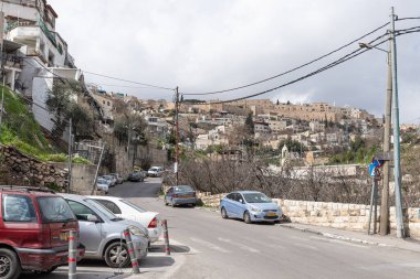 Kudüs, İsrail, 29 Şubat 2020: Silwan 'daki yerleşim binaları - İsrail' in Kudüs şehrinin Arap bölgesi