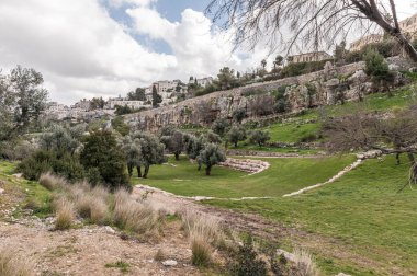 Jerusalem, Israel, February 29, 2020 : Gey Ben Hinnom Park - called in the Holy Books as the Blazing Inferno in Jerusalem city in Israel