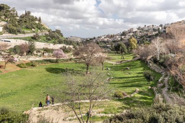Jerusalem, Israel, February 29, 2020 : Gey Ben Hinnom Park - called in the Holy Books as the Blazing Inferno in Jerusalem city in Israel