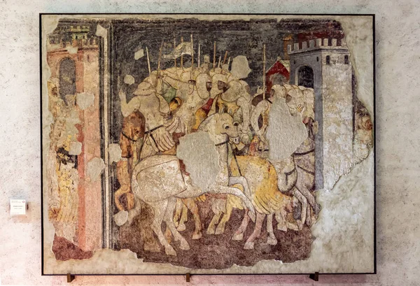 Верона Италия Сентября 2015 Фрагмент Кавалерийской Битвы Нарисованный Стене Выставке — стоковое фото