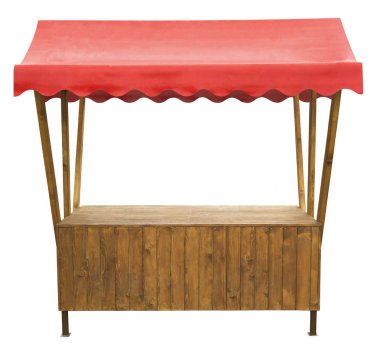 Kırmızı tenteli ahşap stand