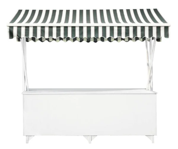 White stand with grey striped tent