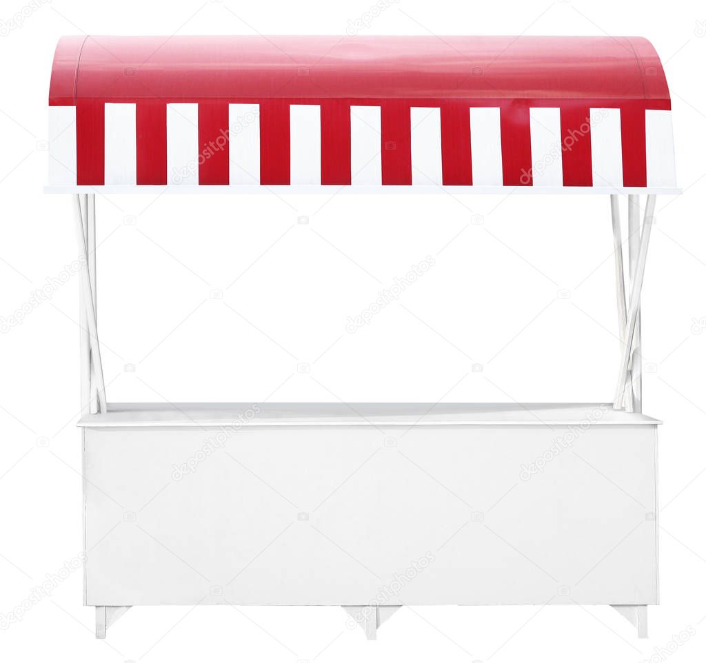 Market stand with red striped tent