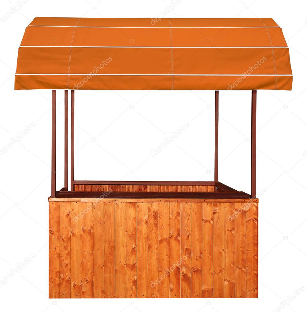 Wooden market stand with orange tent
