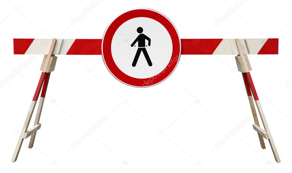Striped roadblock pedestrian sign