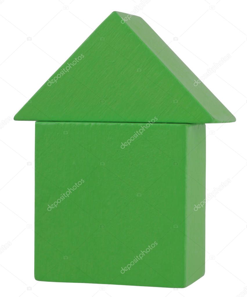 Green house made of wooden toy blocks