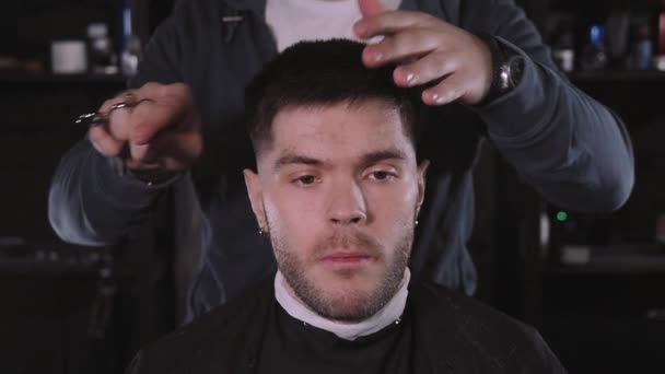 Making Haircut Look Perfect Young Bearded Man Getting Haircut By