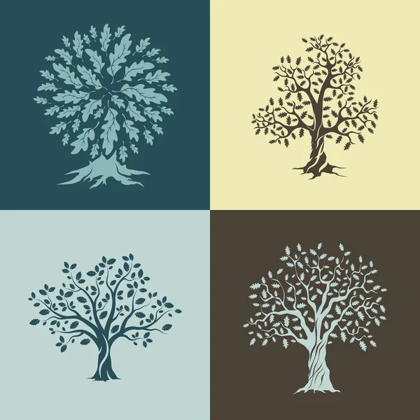 Belle silhouette de chênes — Image vectorielle