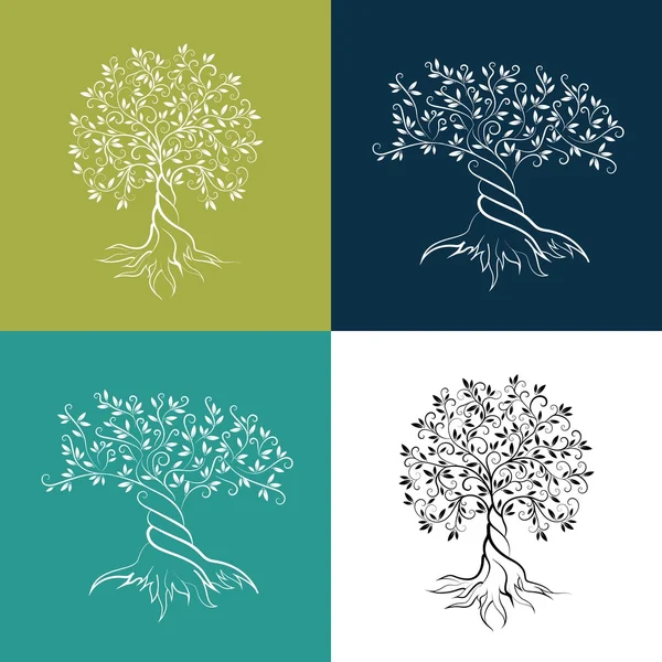 Olive trees isolated outline icon set — Stock Vector