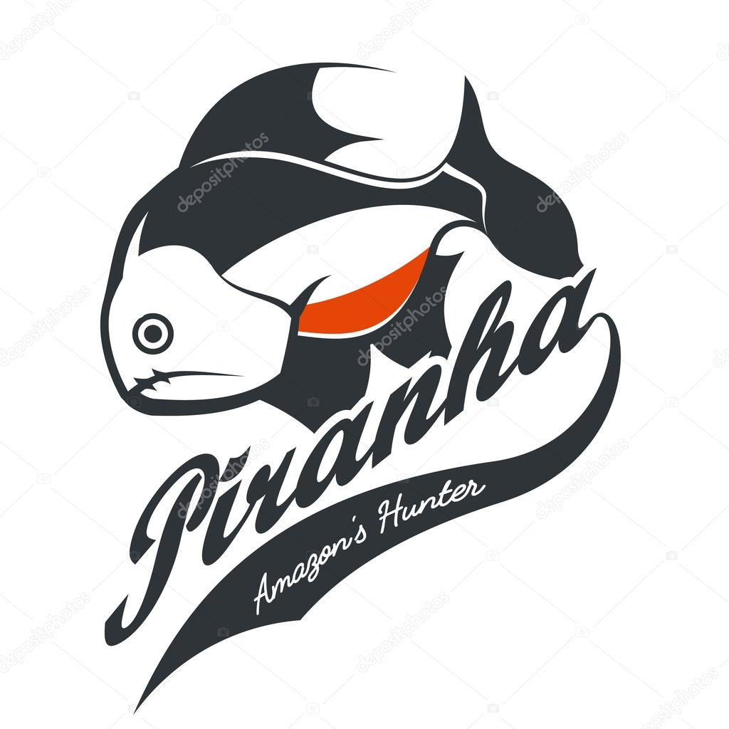 Vintage piranha old grunge effect tee print vector design. Web graphics stylized banner.