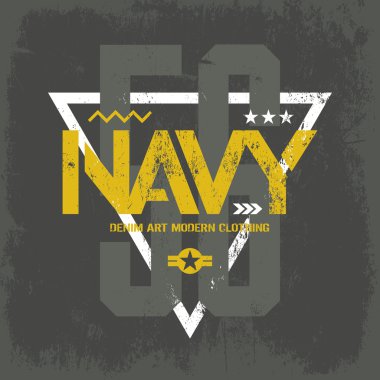 Modern american navy grunge effect tee print vector design isolated on dark background.  clipart