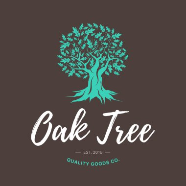 Oak tree handmade shabby logo design concept on brown background. clipart