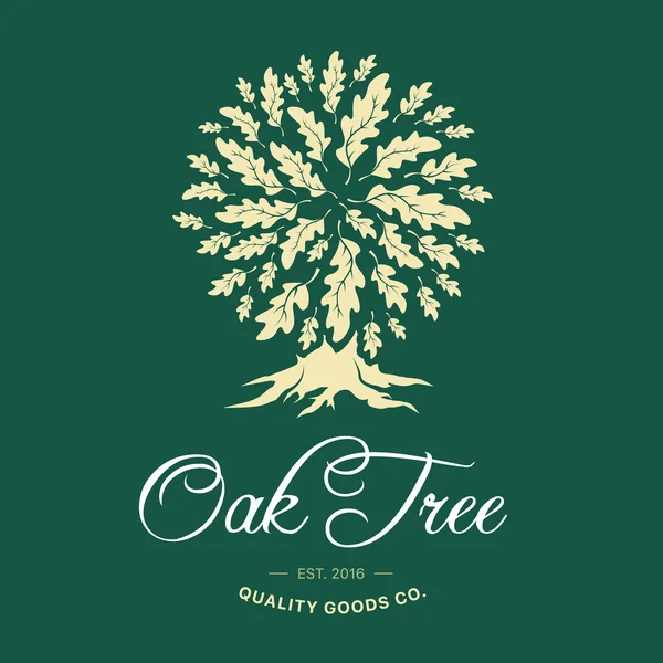 Oak tree handmade shabby logo design concept on green background — Stock Vector