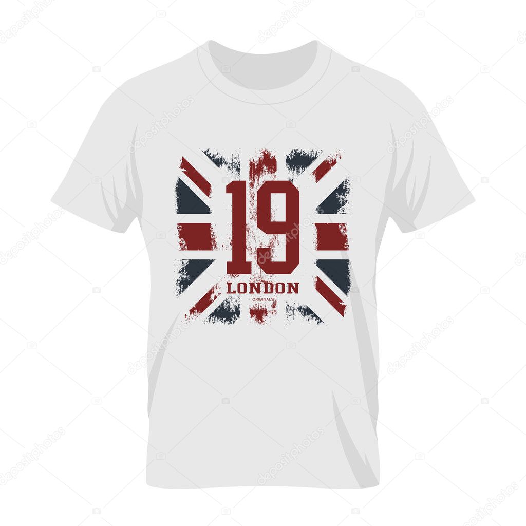 Vintage United Kingdom of Great Britain and Northern Ireland flag tee print vector design. Grunge Union Jack illustration.Premium quality London t-shirt wear emblem and logo concept mock up.