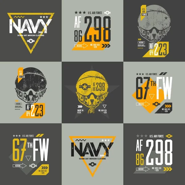 American air force grunge effect number t-shirt design vector set. — Stock Vector