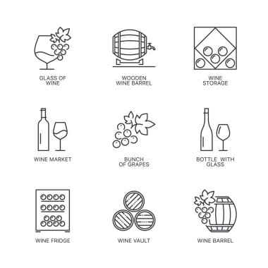 İnce çizgi şarap Icons set.