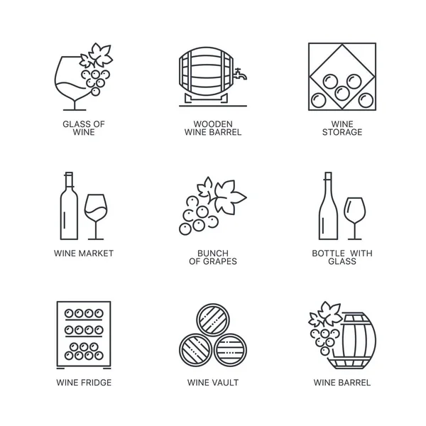 Conjunto de iconos de vino de línea delgada . — Vector de stock