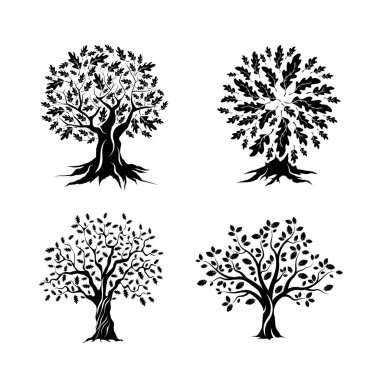 Güzel meşe ağaçları kümesi siluet