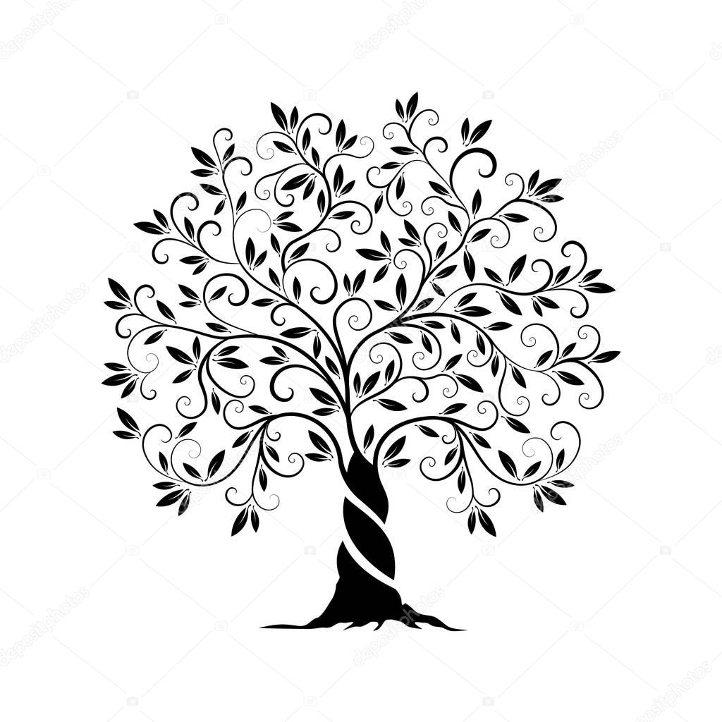 Olive tree outline curl silhouette icon isolated on white background. Web graphics stroke modern vector sign.Premium quality illustration logo design concept pictogram.