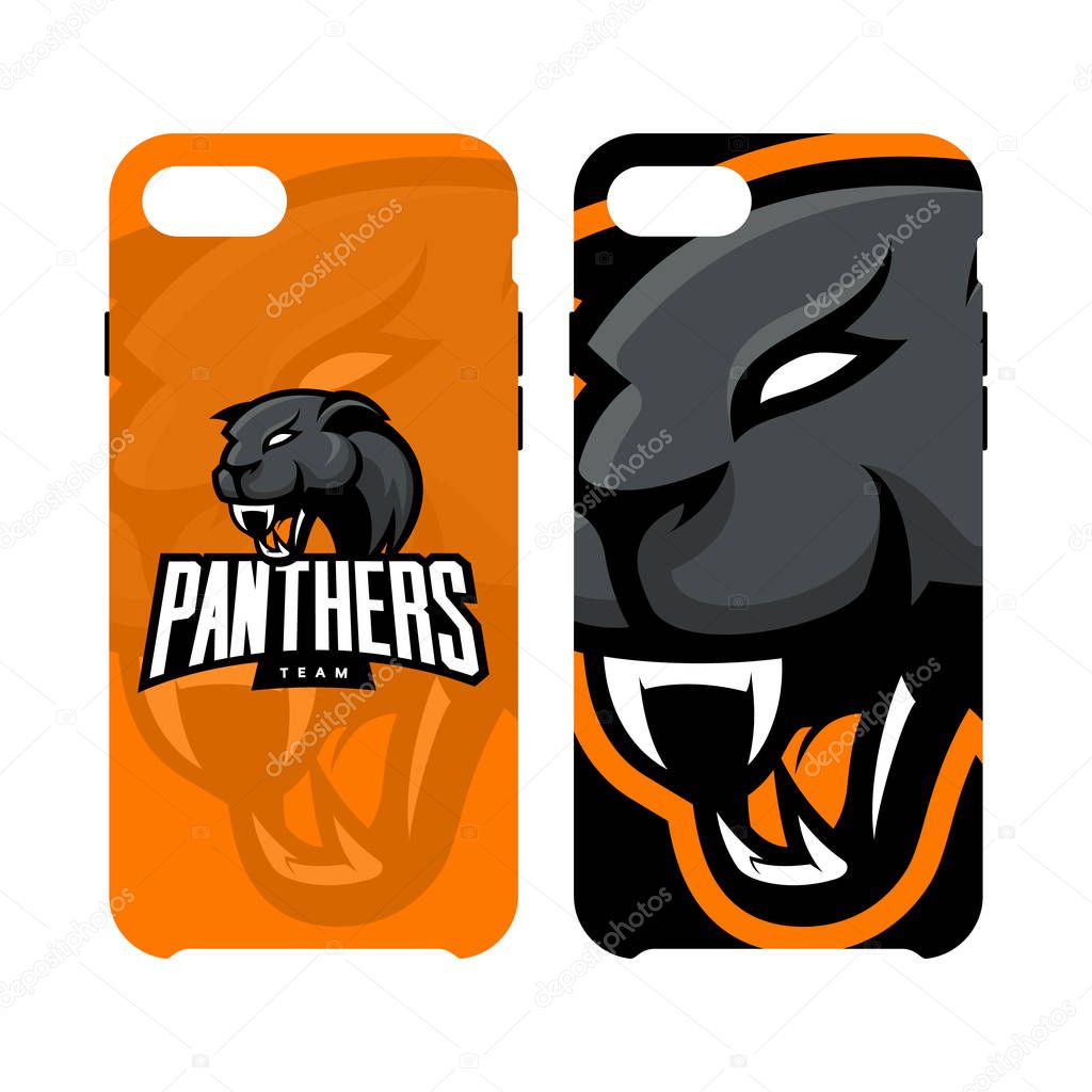 Furious panther sport vector logo concept phone case isolated on white background. Web infographic professional team pictogram.Premium quality wild animal artwork illustration.