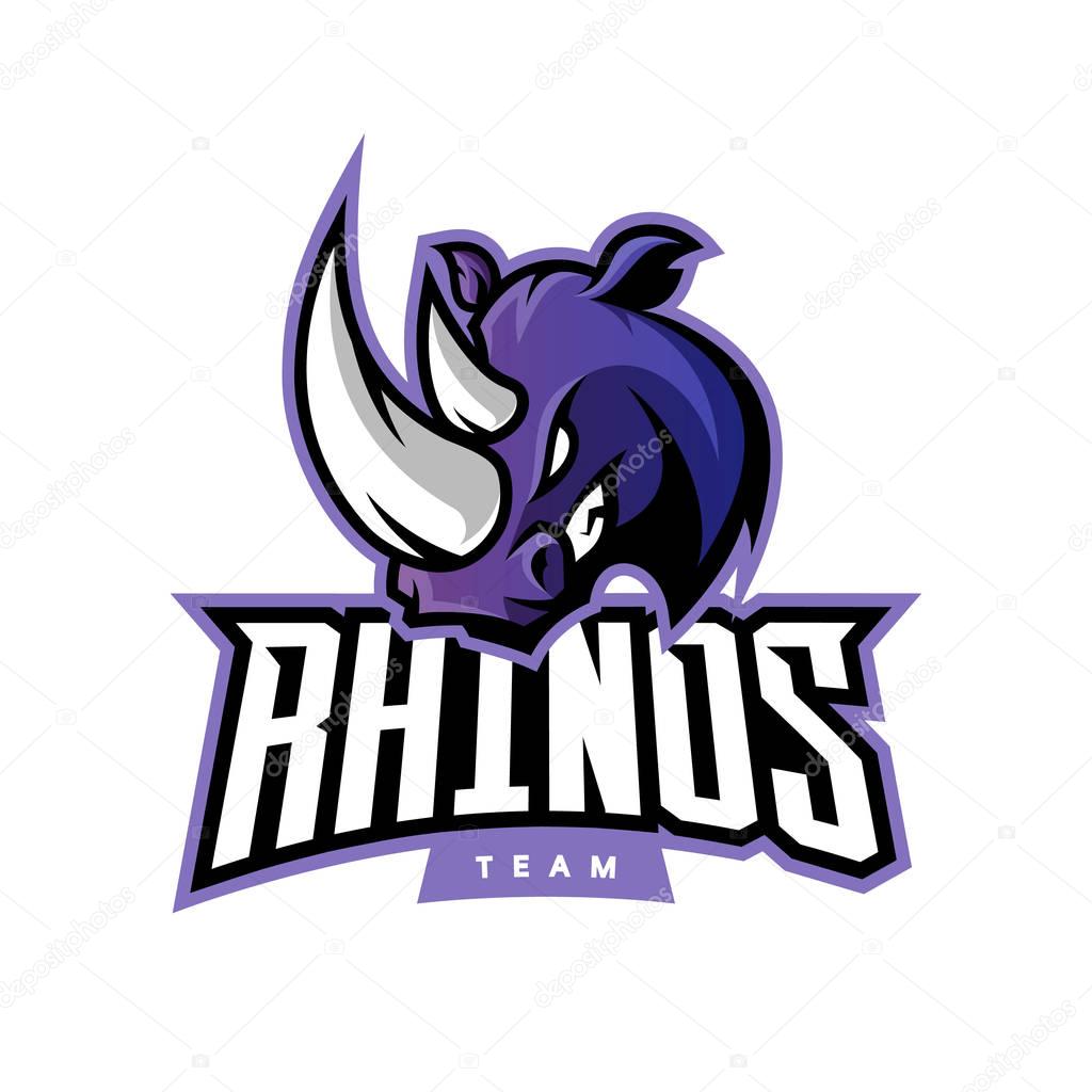Furious rhino sport vector logo concept isolated on white background. Web infographic professional team pictogram.Premium quality wild animal t-shirt tee print illustration